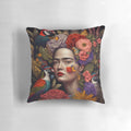 Frida Kahlo bird pillow featuring a beautiful watercolor portrait of the iconic Mexican artist with vibrant floral accents.