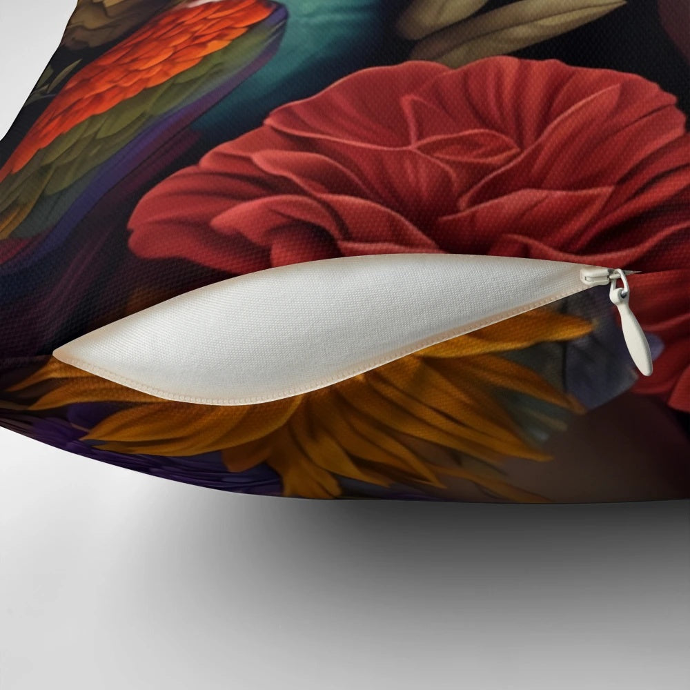 Frida Kahlo bird pillow featuring a beautiful watercolor portrait of the iconic Mexican artist with vibrant floral accents.