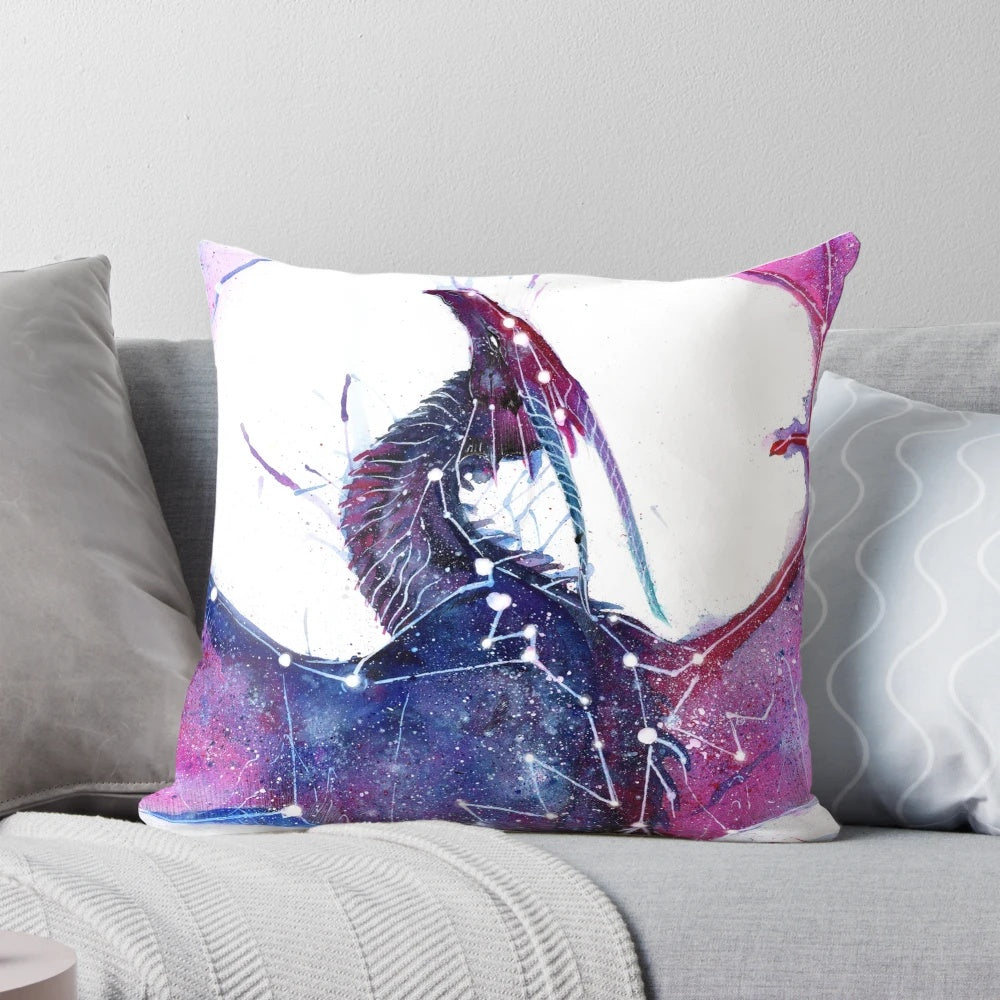 Vibrant galaxy-themed dragon pillow with a captivating cosmic design