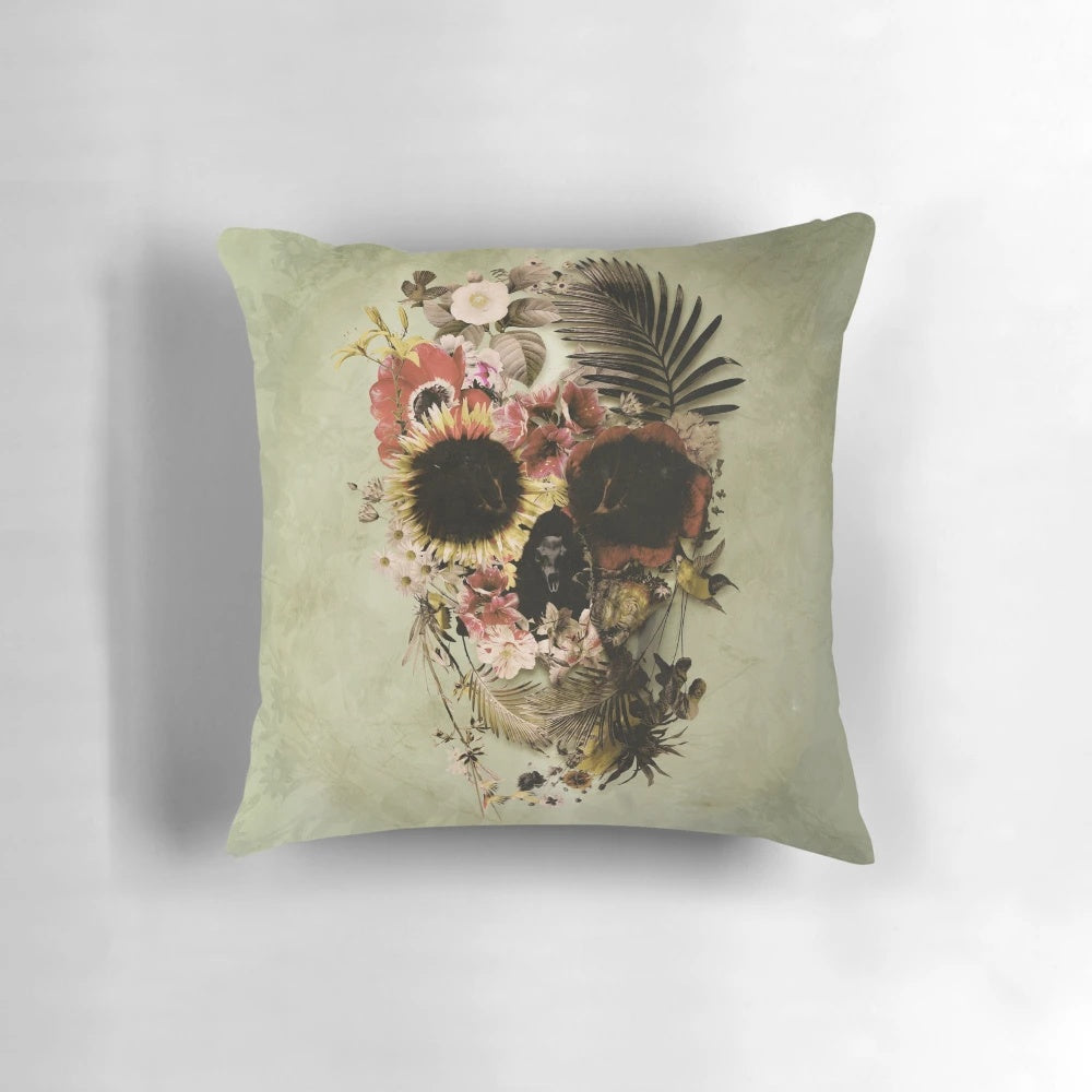 Vibrant garden skull light pillow with floral and gothic elements, perfect for boho-inspired home decor.