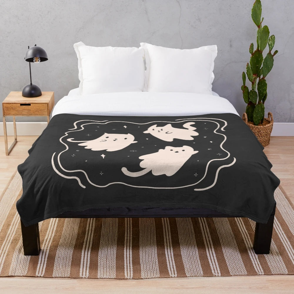 Cozy plush blanket featuring adorable ghost cat design