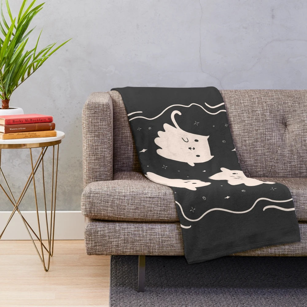Cozy plush blanket featuring adorable ghost cat design