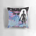 A vibrant and detailed pillow design featuring a goddess figure surrounded by cosmic elements like stars, planets, and ethereal patterns.