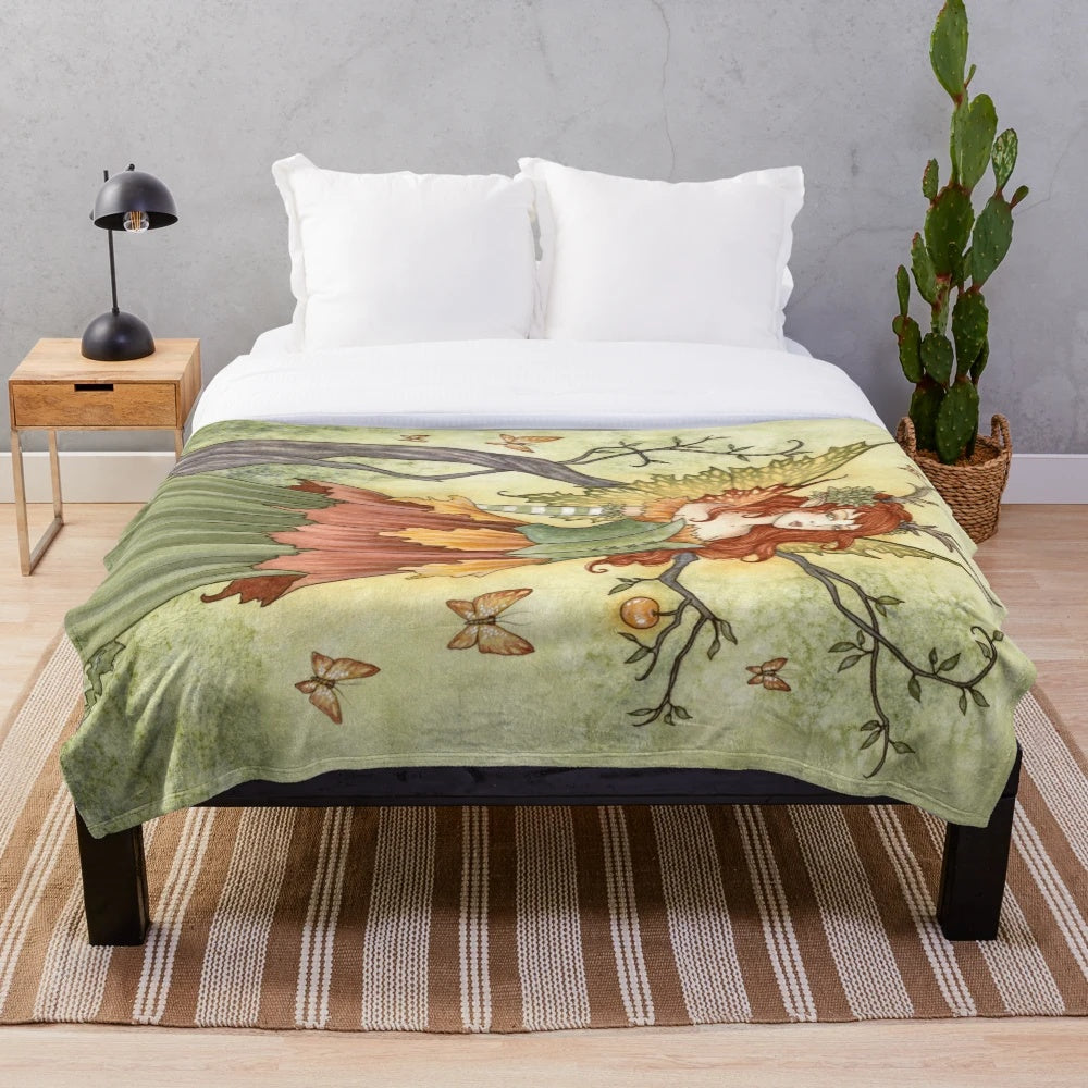 Golden Apple Plush Blanket with Fairy and Fantasy Art