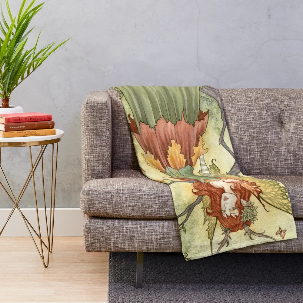 Golden Apple Plush Blanket with Fairy and Fantasy Art
