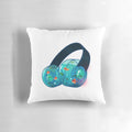 Whimsical goldfish headphones floating in a starry galaxy-themed pillow