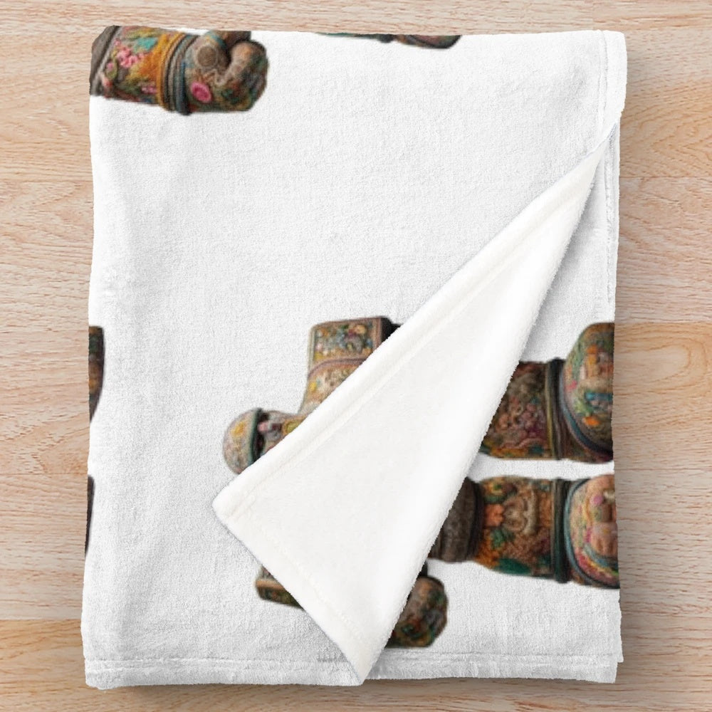 Golem plush blanket with intricate embroidered mythical design