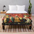 Elegant fantasy plush blanket with mythical unicorn and floral pattern