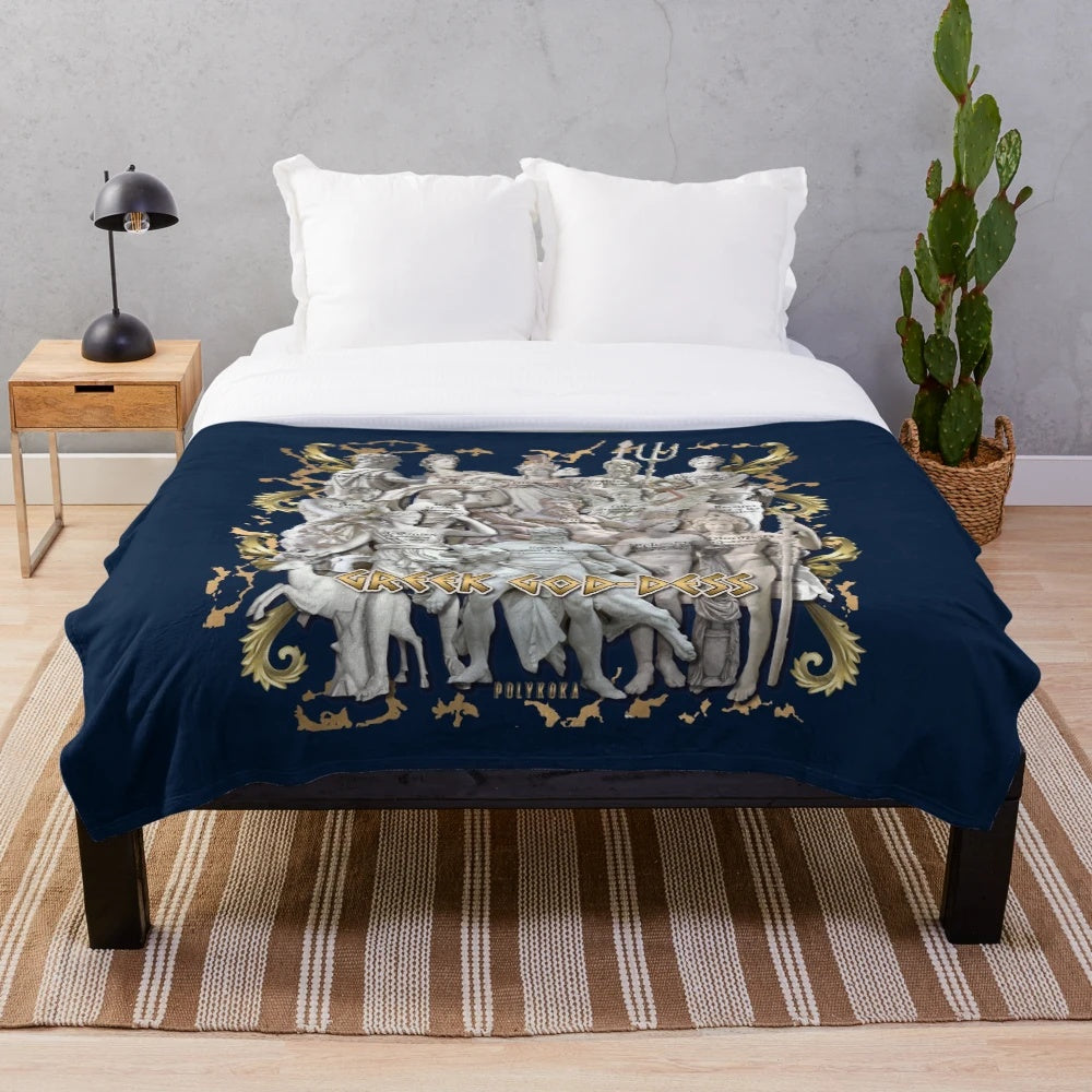 Plush blanket featuring Greek mythological figures and statues