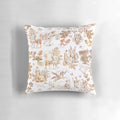 A decorative pillow featuring a Greek mythology-inspired toile pattern with centaurs, minotaurs, and Pegasus.