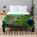 Green butterfly plush blanket with floral and nature-inspired design