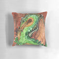 Vibrant watercolor painting of the green dragon Gorbash from the fantasy movie Flight of Dragons on a plush throw pillow.