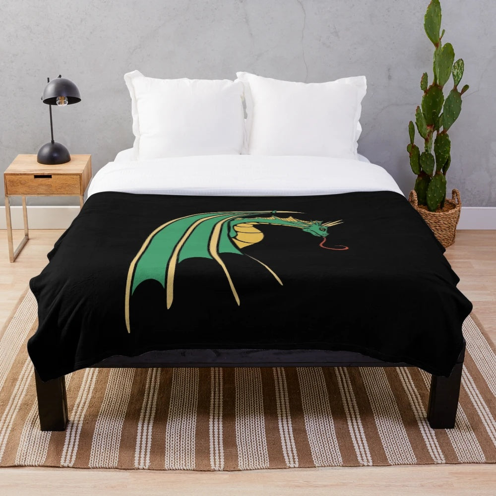 Soft and cozy green dragon-themed plush blanket for fantasy enthusiasts