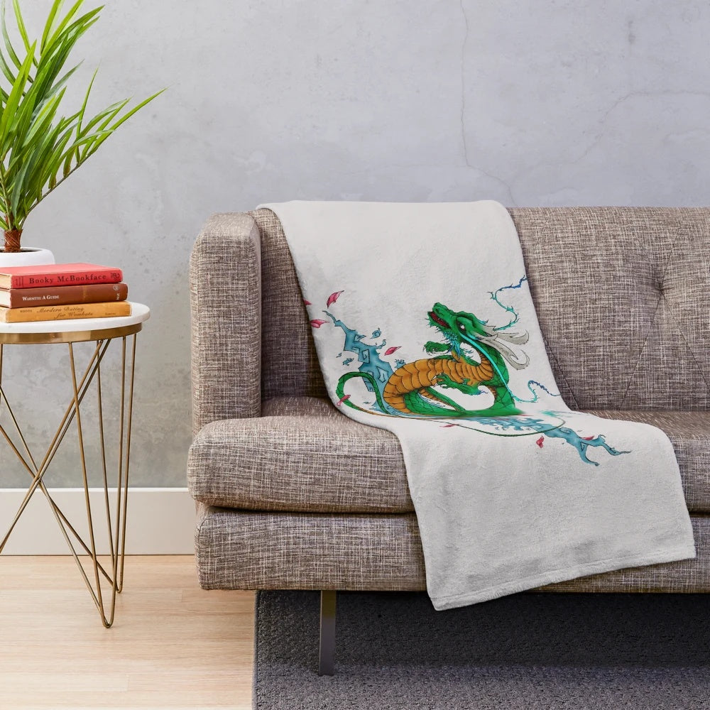 Green fantasy dragon plush blanket