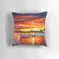 Pillow featuring a stunning cityscape of Helsinki, Finland with sailboats at the yacht club at sunset