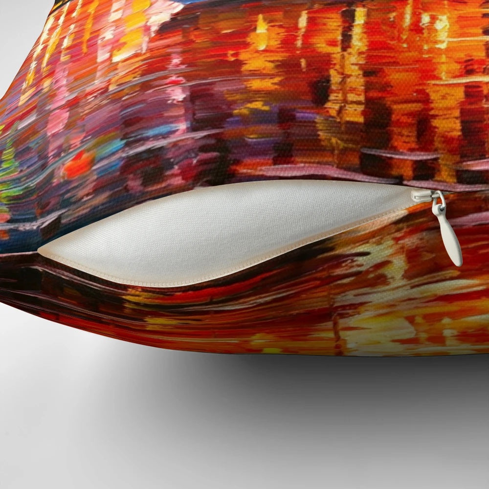 Pillow featuring a stunning cityscape of Helsinki, Finland with sailboats at the yacht club at sunset