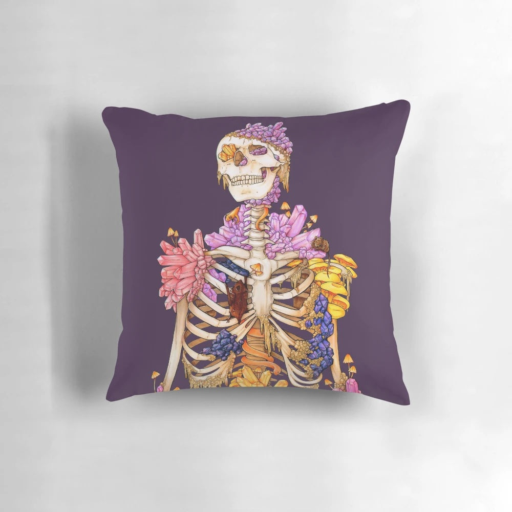 Hidden Gem Pillow featuring a captivating design with skeletons, gems, and crystals