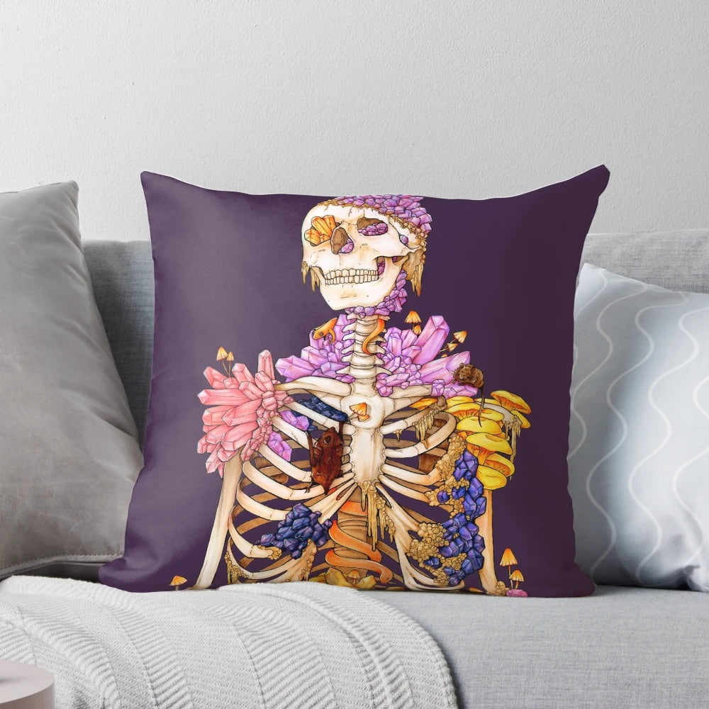 Hidden Gem Pillow featuring a captivating design with skeletons, gems, and crystals