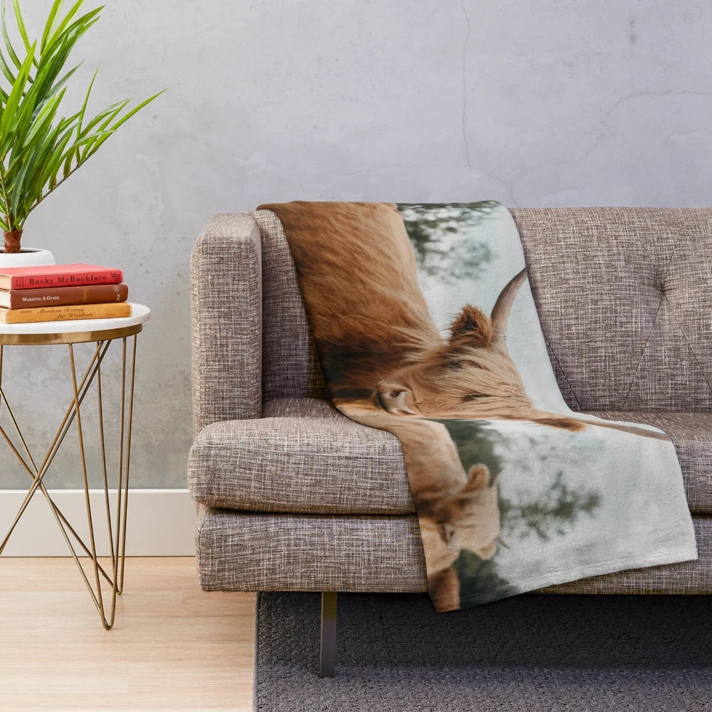 Curious highland cow plush blanket for cozy home decor