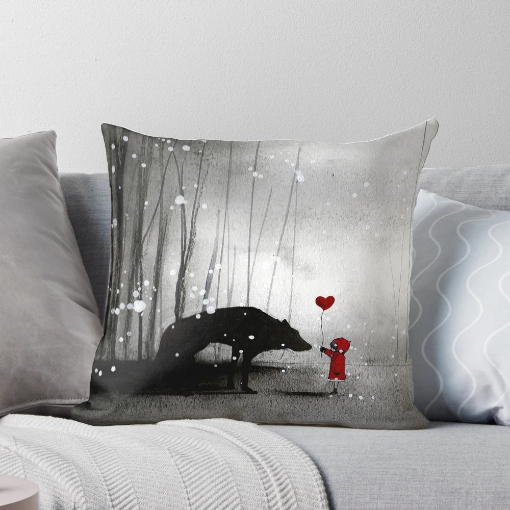 Little Red Riding Hood inspired "I Love You" pillow with a dark fairytale design