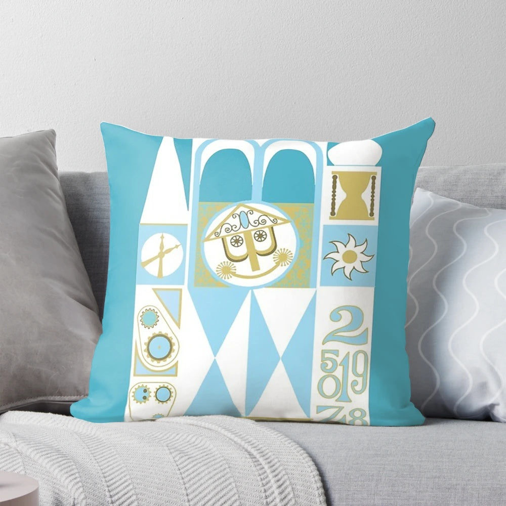 It's a Small World" themed decorative pillow with enchanting design