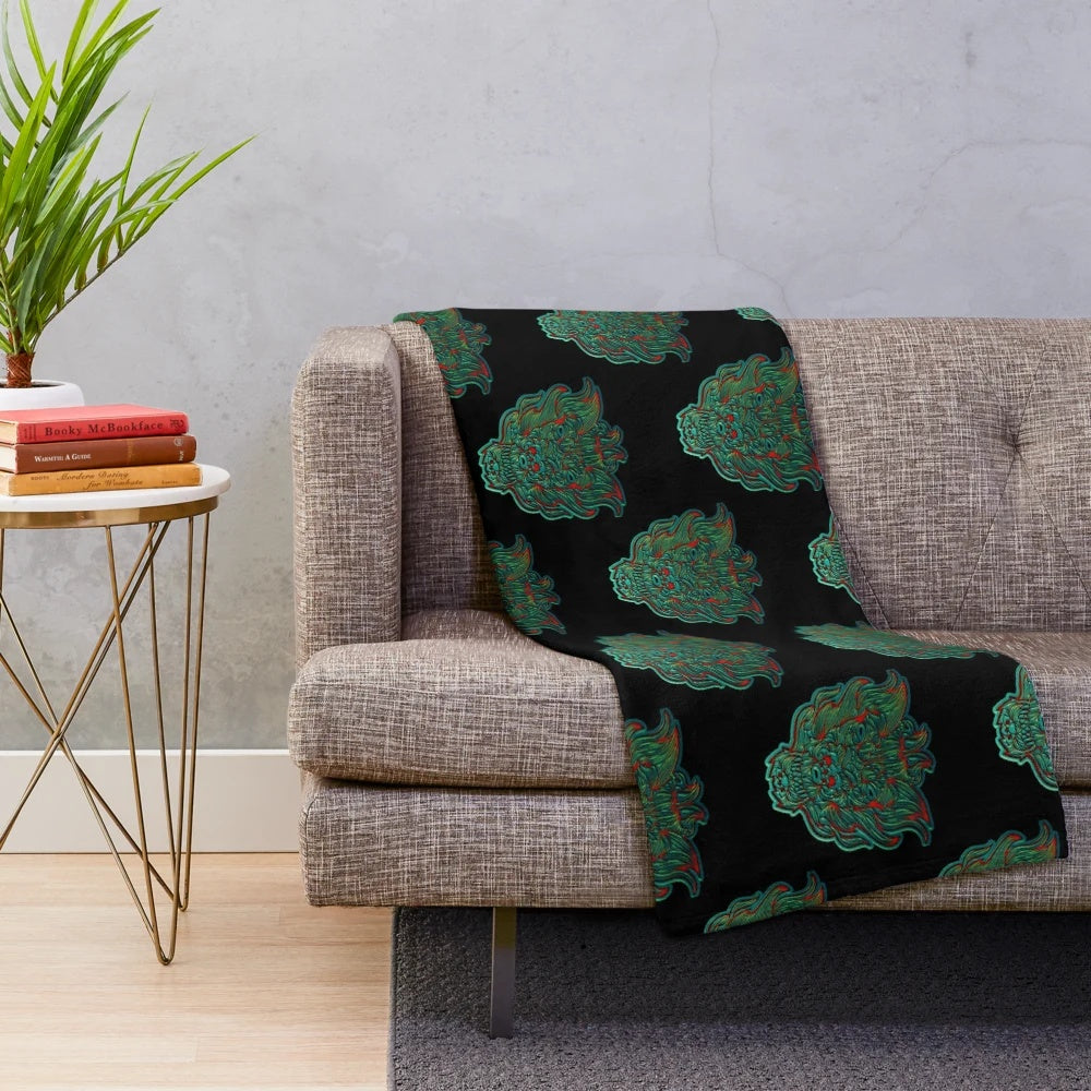 Jade dragon head plush blanket for cozy and magical home decor