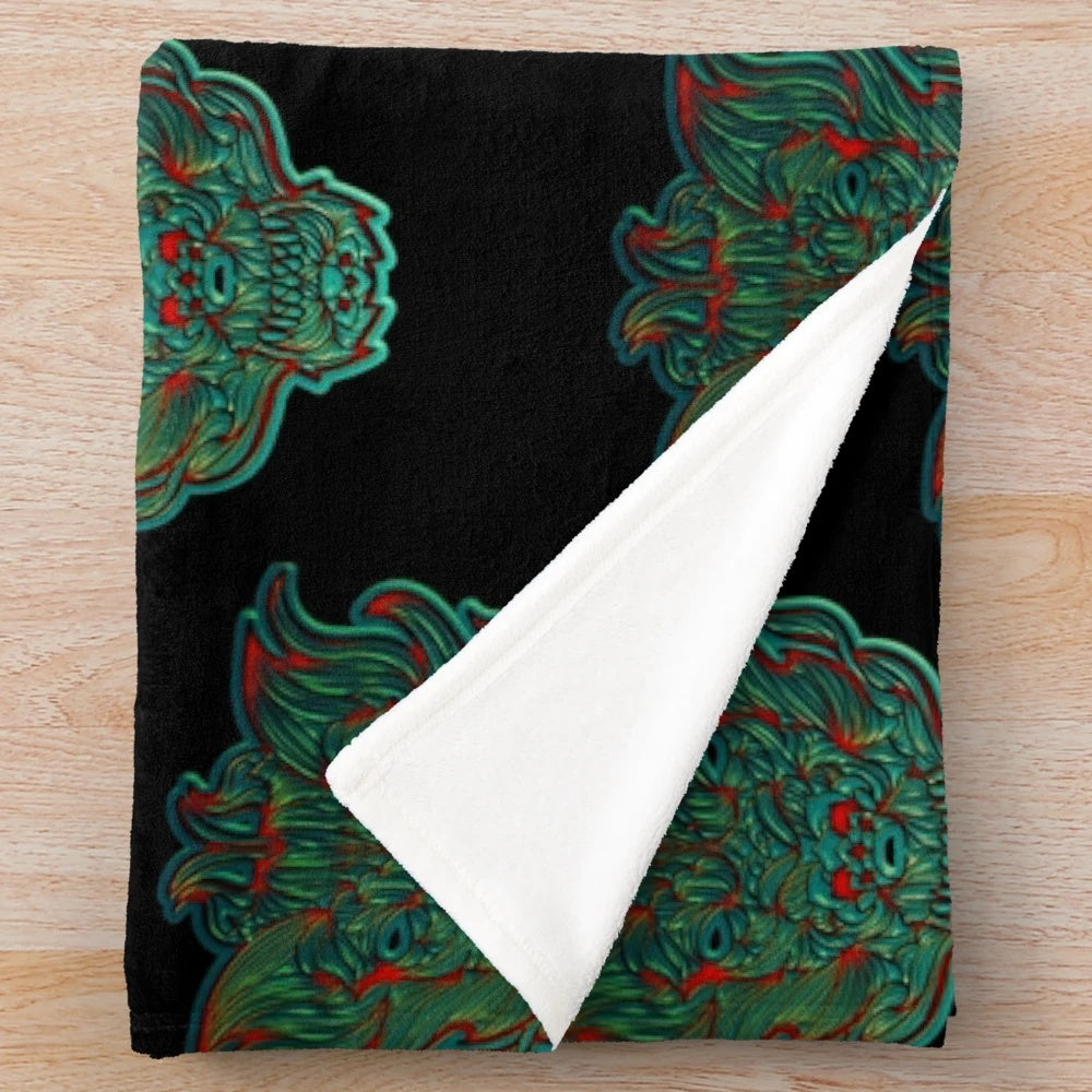 Jade dragon head plush blanket for cozy and magical home decor