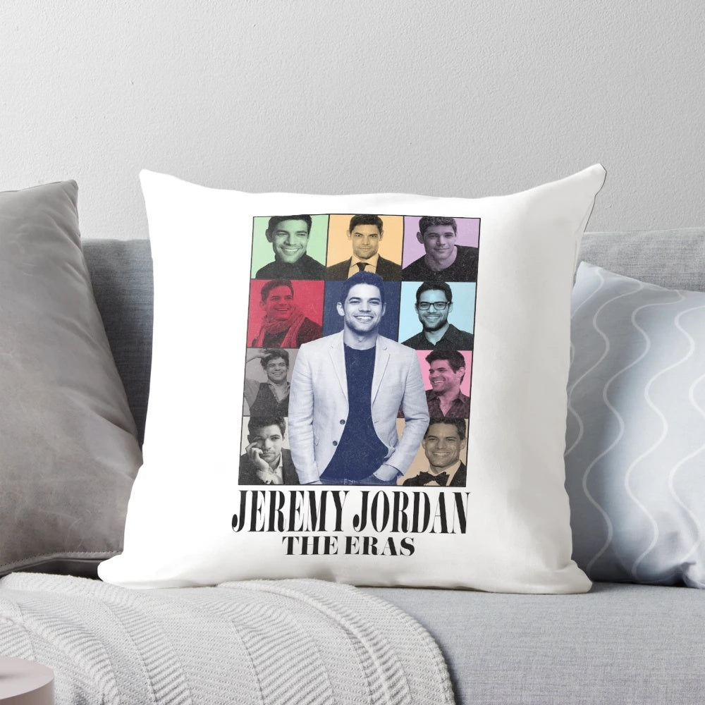 Cozy pillow featuring actor Jeremy Jordan in various character roles