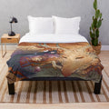 Slumbering kitsune and dragon illustration on a cozy plush blanket