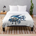 Cozy plush blanket featuring fantasy knights and mythical creatures
