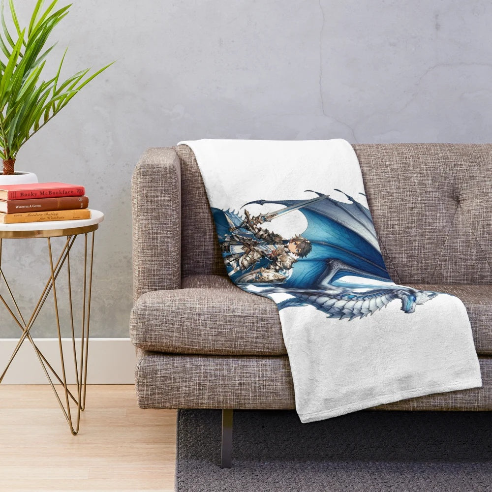Cozy plush blanket featuring fantasy knights and mythical creatures