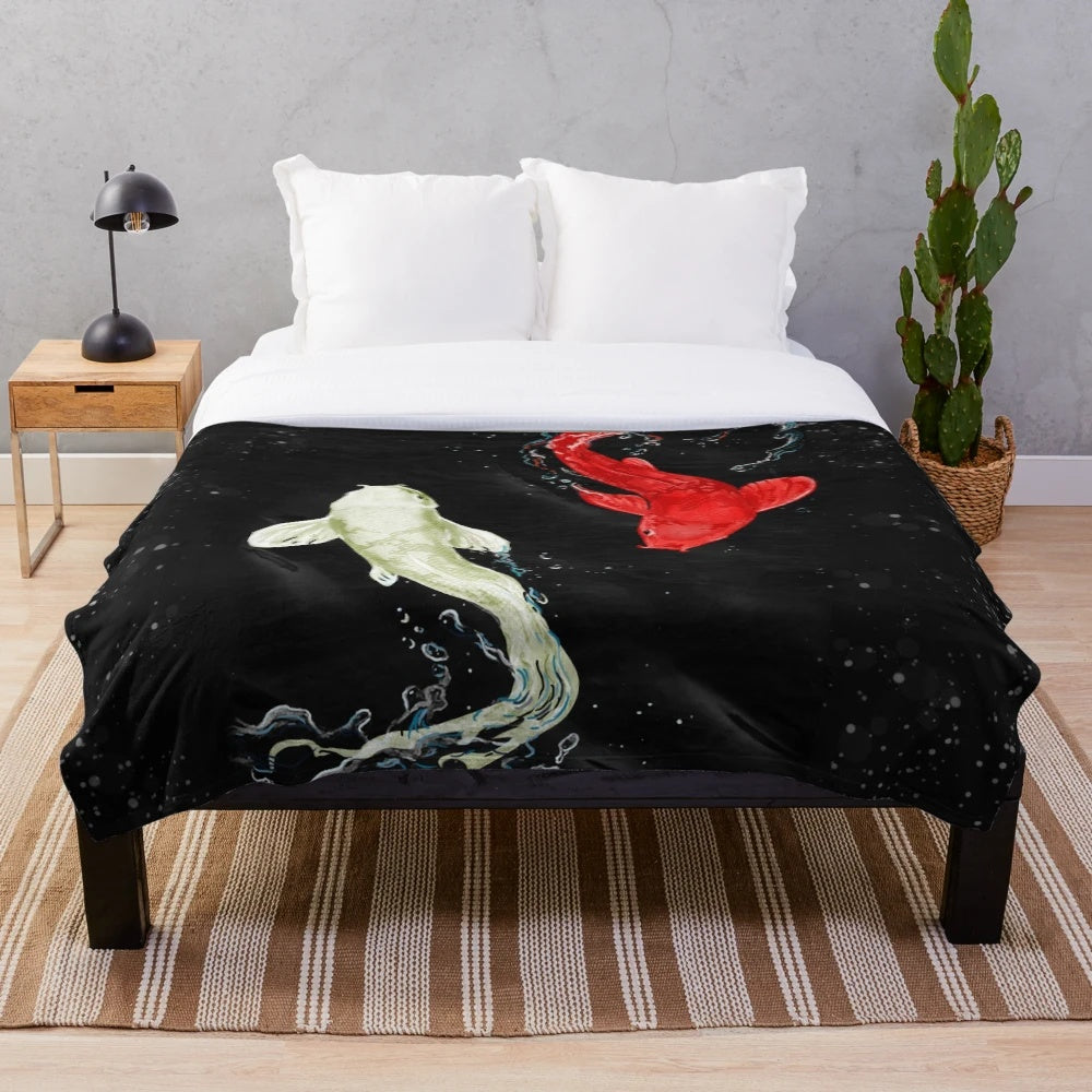 Soft, cozy plush blanket featuring beautiful koi fish design