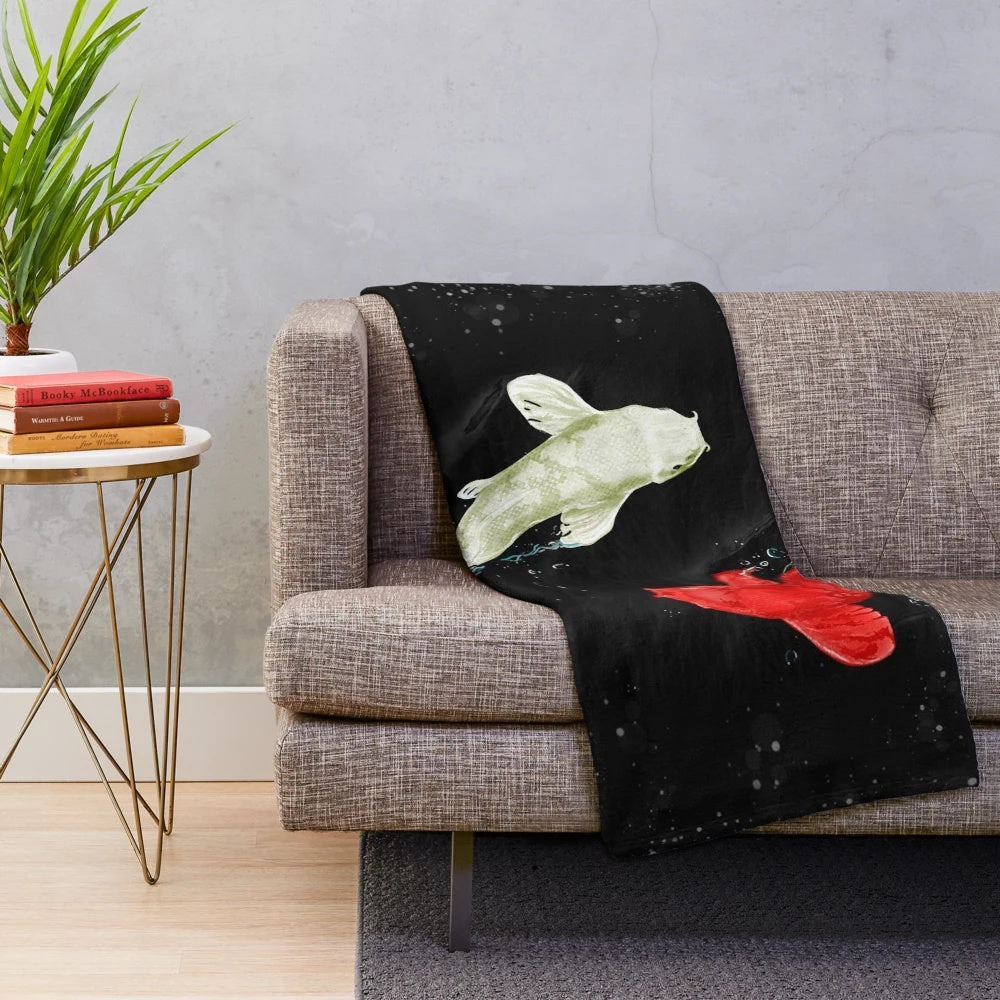Soft, cozy plush blanket featuring beautiful koi fish design