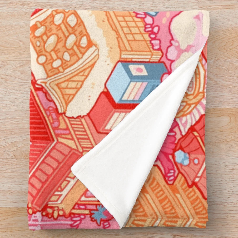 Plush blanket featuring a serene Kyoto scene with sakura cherry blossoms
