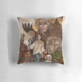 A decorative pillow featuring a labyrinth design, perfect for fans of fantasy and adventure stories.