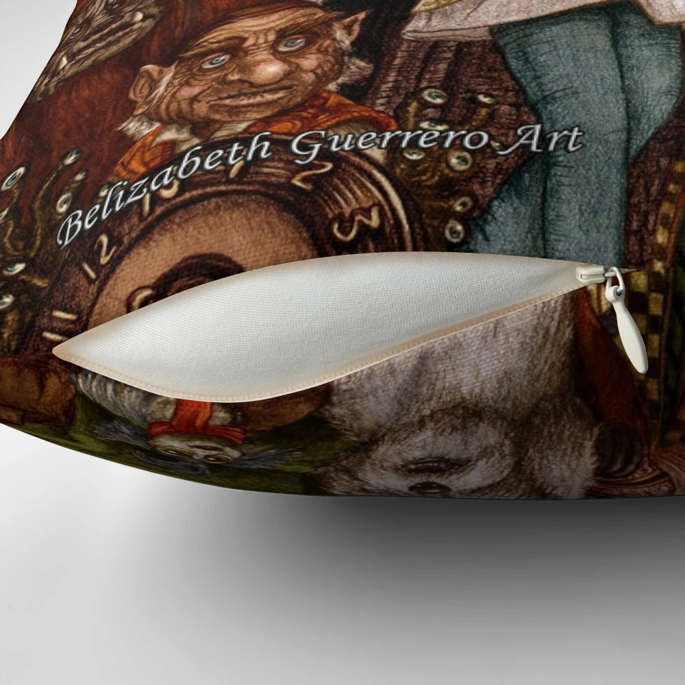 A decorative pillow featuring a labyrinth design, perfect for fans of fantasy and adventure stories.