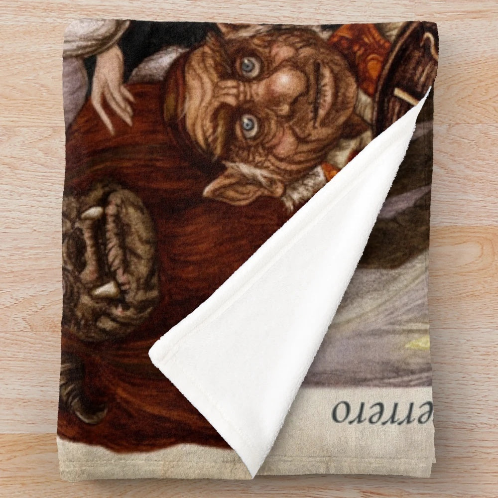 Labyrinth-inspired plush blanket featuring characters from the fantasy adventure