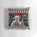Labyrinth-themed ugly Christmas pillow with Jareth the Goblin King design