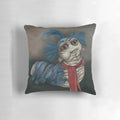 Detailed oil painting of a worm from the Labyrinth movie, featured on a plush throw pillow for home decor.