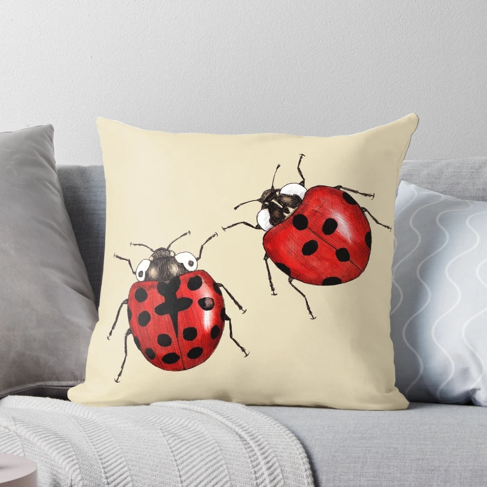 Charming Ladybird Couple Decorative Throw Pillow