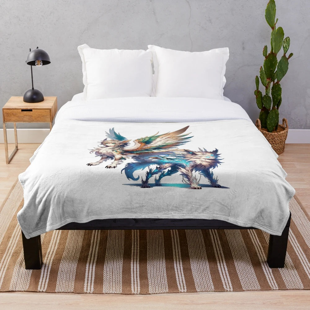 Plush blanket featuring legendary animals and mythological creatures