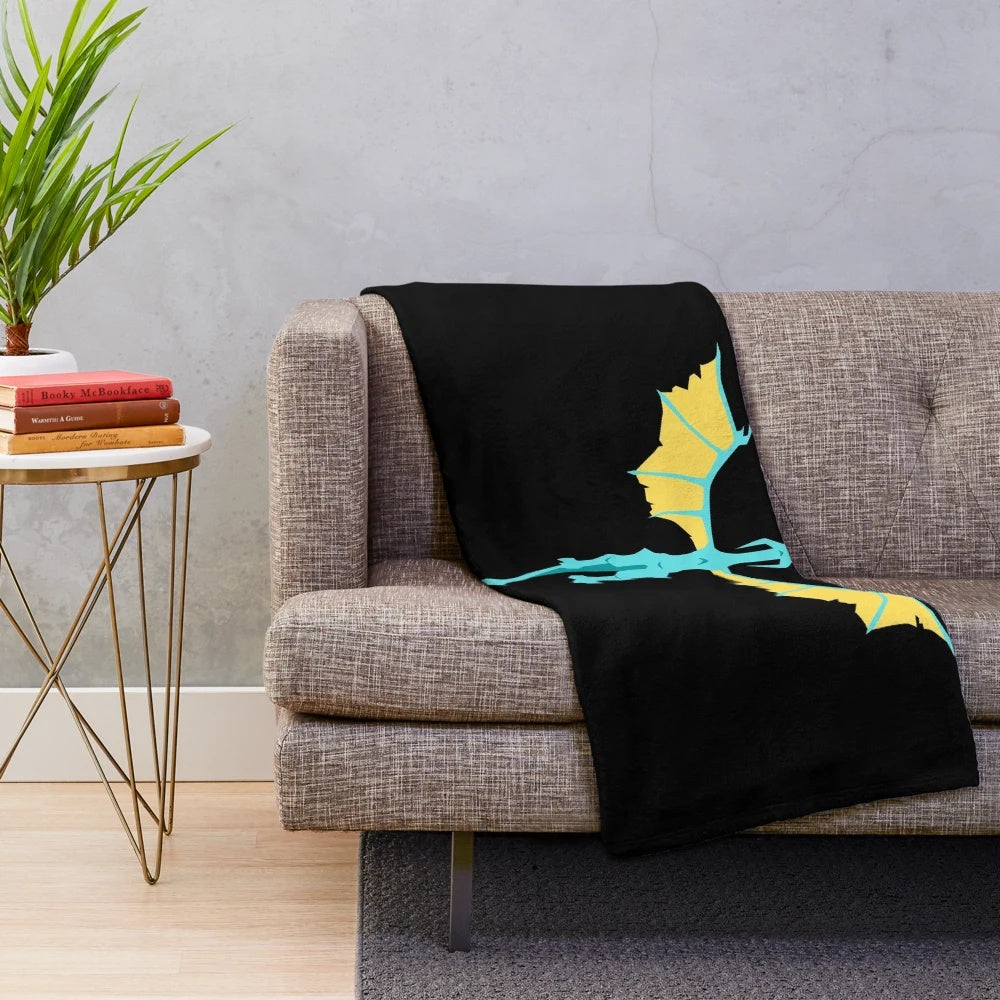 Plush blanket featuring mythical creatures like unicorns and dragons