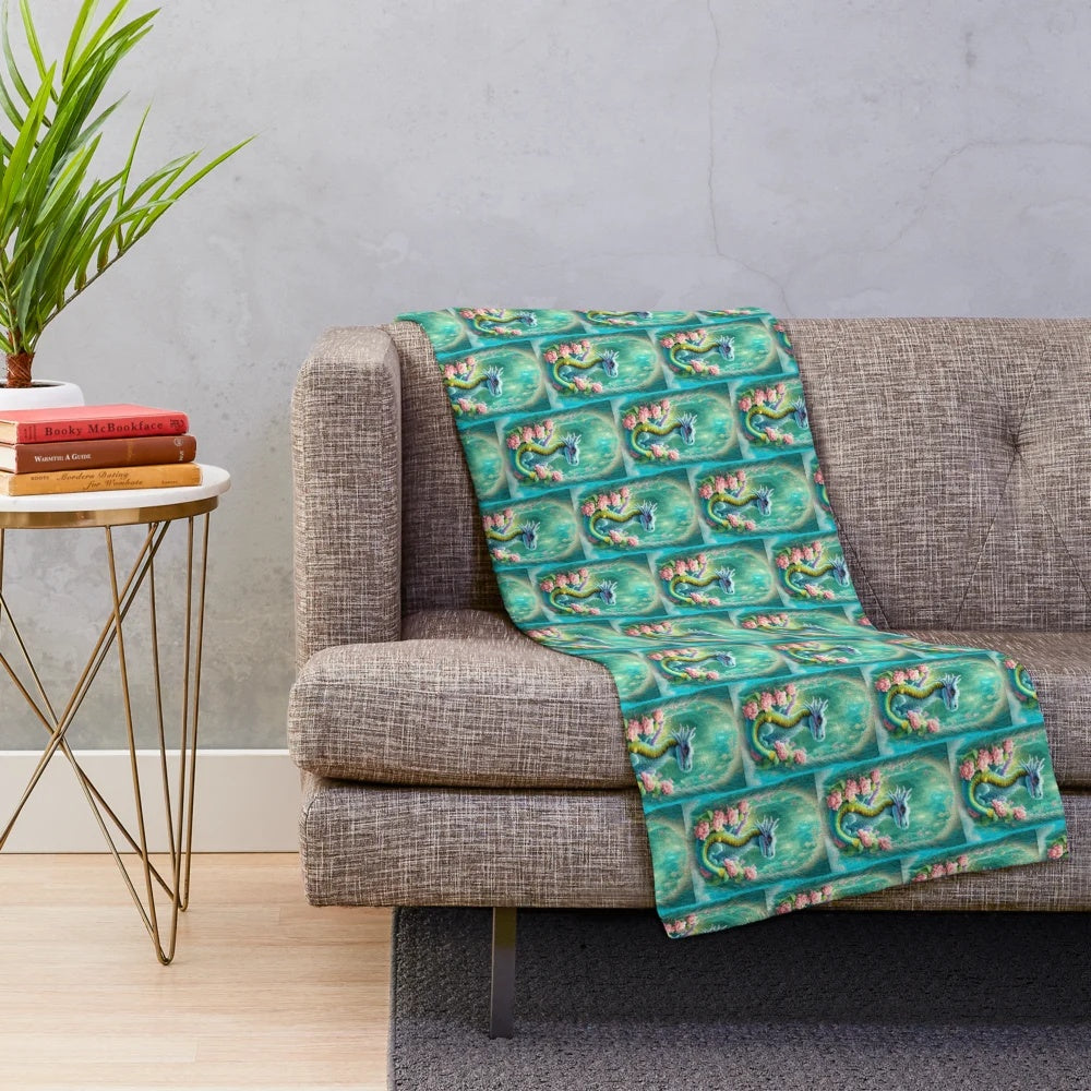 Vibrant and imaginative plush blanket featuring a captivating legendary creature
