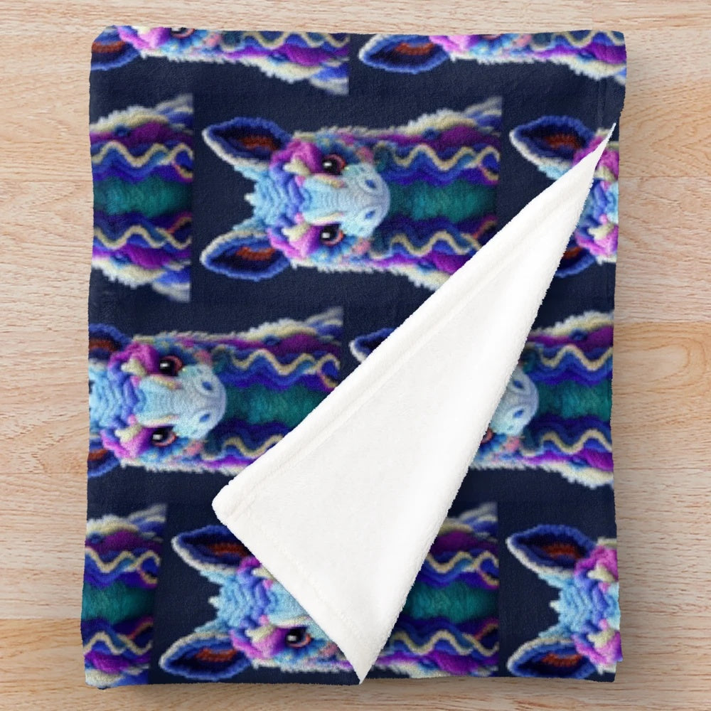 Vibrant plush blanket featuring a majestic mythical creature in a dreamlike forest setting