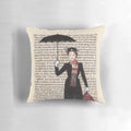 Vibrant Mary Poppins-themed throw pillow with illustrations from the beloved story