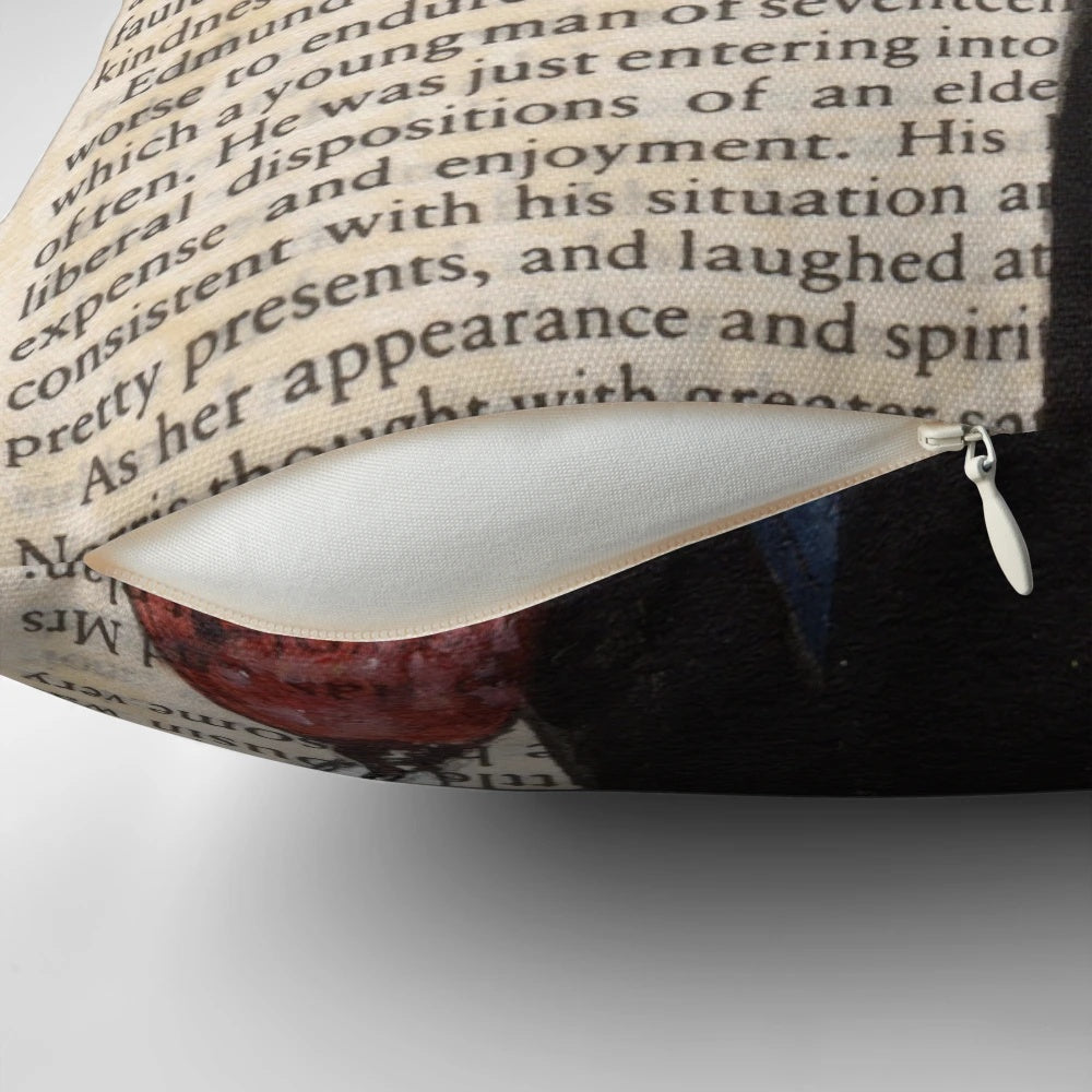 Vibrant Mary Poppins-themed throw pillow with illustrations from the beloved story