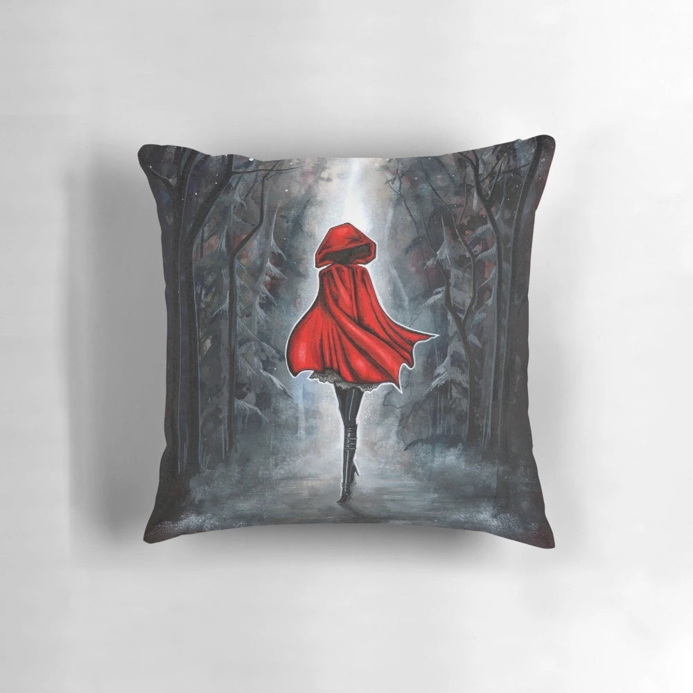 A watercolor illustration of Little Red Riding Hood in a dark, surreal style, perfect for gothic home decor.
