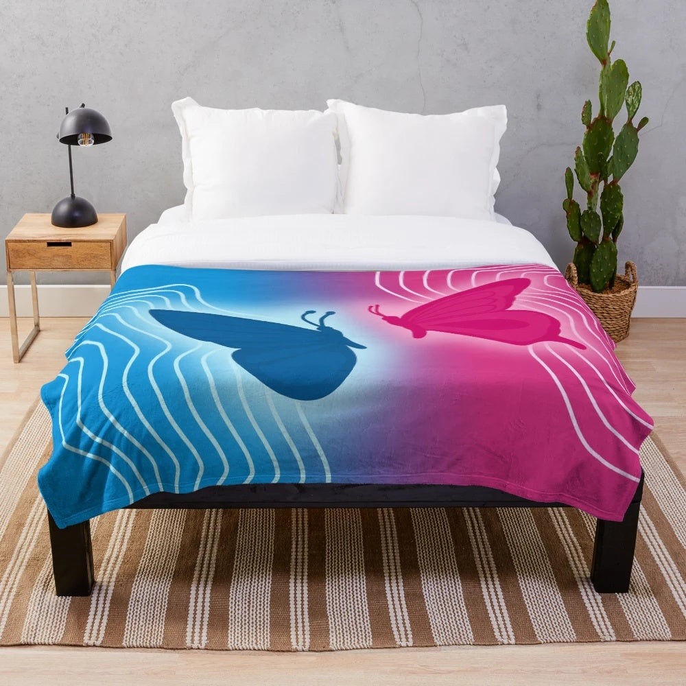 Hades and Persephone inspired plush blanket with butterflies and waves