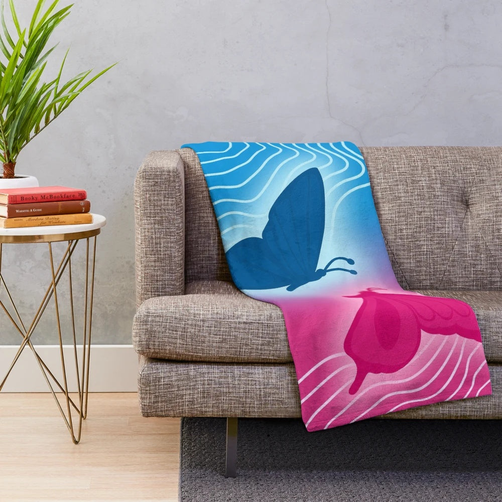 Hades and Persephone inspired plush blanket with butterflies and waves