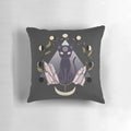 Decorative luna pillow featuring a black cat and moon design